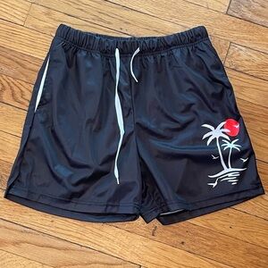 Black Palm Tree Print Men's Shorts
